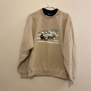 Top Stitch Granny Sweater Winter Horse Carriage Scene